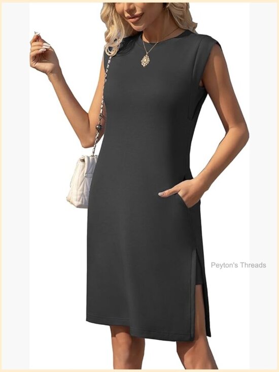Dresses & Skirts - Sleeveless Midi Dress with Pockets, Wrinkle-Free, Loose Fit